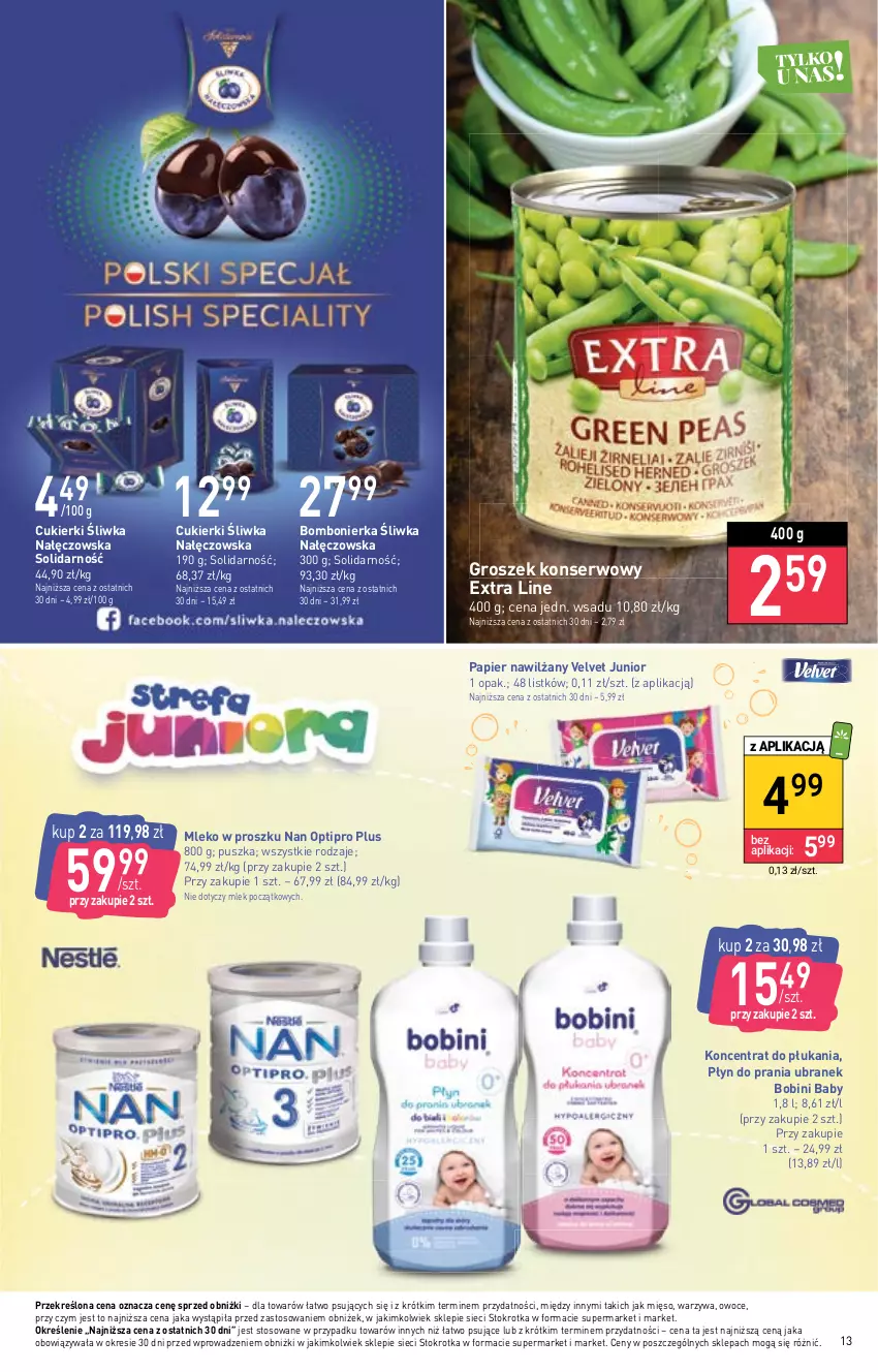 Gazetka promocyjna Stokrotka - Supermarket - ważna 14.09 do 20.09.2023 - strona 19 - produkty: Cukier, Cukierki, Groszek, Mięso, Mleko, Mleko w proszku, NAN Optipro, Owoce, Papier, Płyn do prania, Ser, Velvet, Warzywa