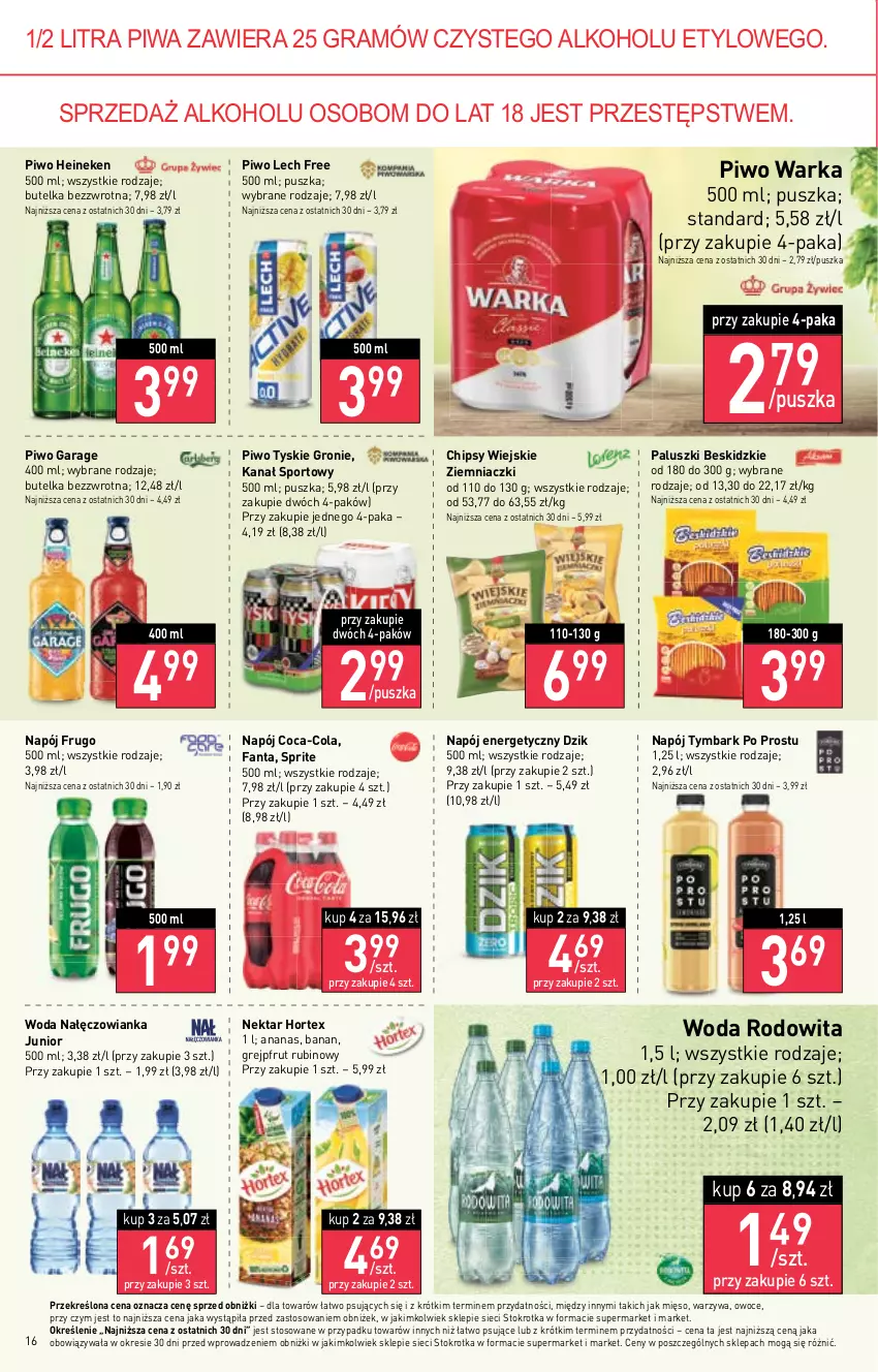 Gazetka promocyjna Stokrotka - Supermarket - ważna 14.09 do 20.09.2023 - strona 22 - produkty: Ananas, Beskidzki, Chipsy, Coca-Cola, Fa, Fanta, Gra, Grejpfrut, Heineken, Hortex, Mięso, Nałęczowianka, Napój, Napój energetyczny, Nektar, Owoce, Piwa, Piwo, Por, Rubin, Sport, Sprite, Tymbark, Tyskie, Warka, Warzywa, Woda