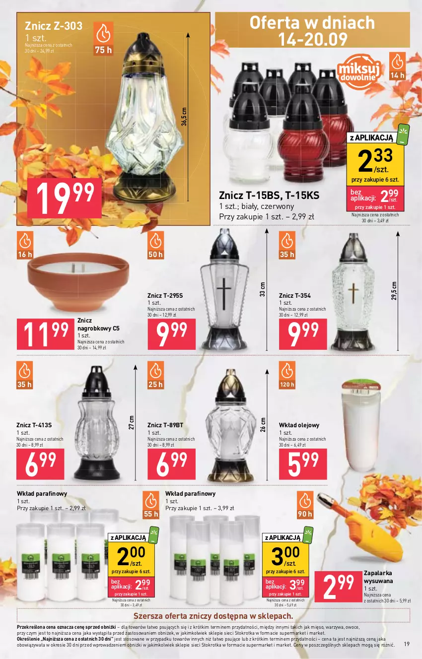 Gazetka promocyjna Stokrotka - Supermarket - ważna 14.09 do 20.09.2023 - strona 25 - produkty: Mięso, Olej, Owoce, Warzywa, Wkład olejowy, Zapalarka, Znicz