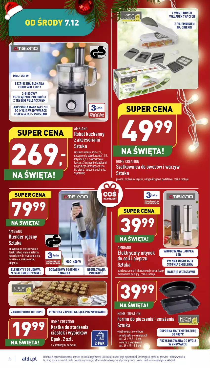 Gazetka promocyjna Aldi - Zaplanuj zakupy wcześniej - ważna 07.12 do 10.12.2022 - strona 8 - produkty: Blender, Blender ręczny, Forma do pieczenia, Młynek, Piec, Pieprz, Pojemnik, Por, Robot, Sok, Stek, Szatkownica, Top