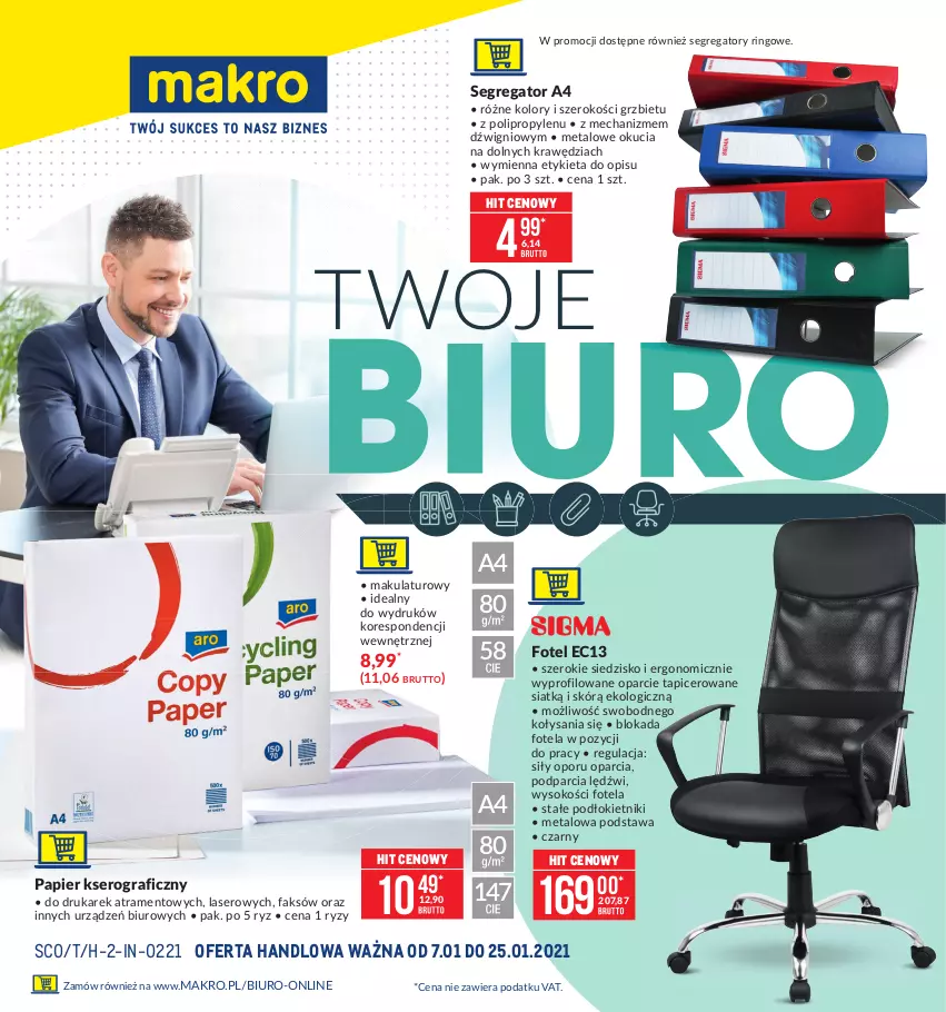 Gazetka promocyjna Makro - [Oferta promocyjna] Twoje Biuro - ważna 07.01 do 25.01.2021 - strona 1 - produkty: Biuro, Dźwig, Fa, Fotel, Gra, Papier, Por, Ser, Siedzisko, Sok