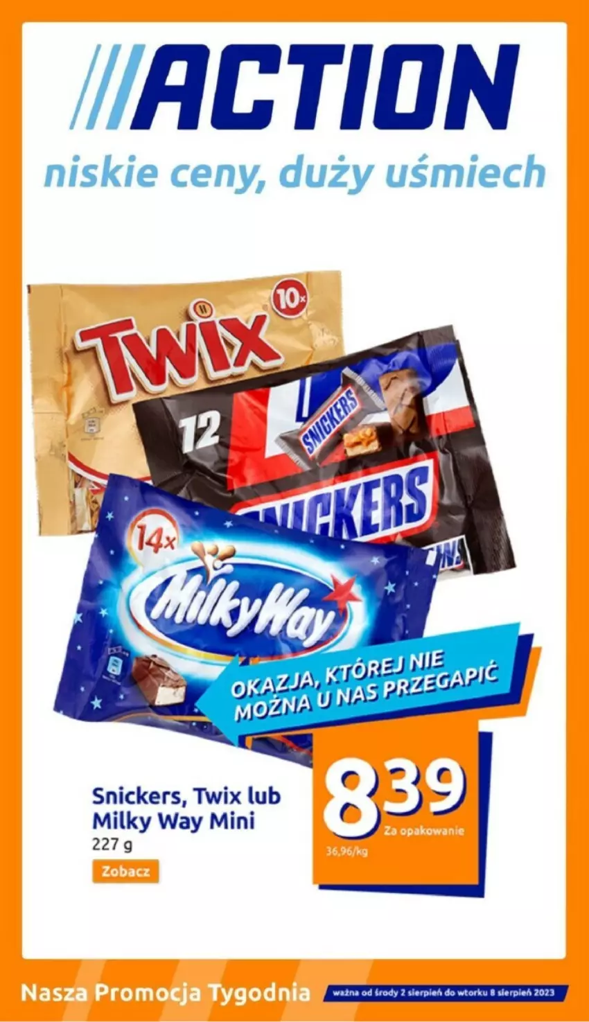 Gazetka promocyjna  - ważna 02.08 do 08.08.2023 - strona 1 - produkty: Milky Way, Snickers, Twix