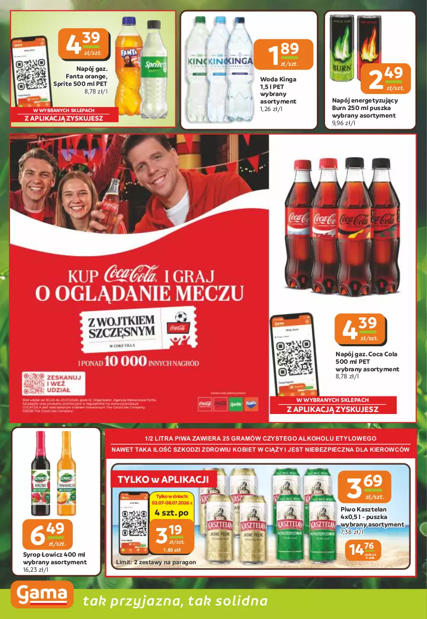 Gazetka promocyjna Gama - Gazetka Gama - ważna 02.07 do 14.07.2026 - strona 10 - produkty: Fa, Fanta, Gra, Kasztelan, Napój, Piec, Piwa, Piwo, Sprite, Syrop, Woda