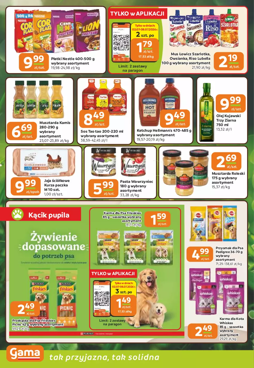 Gazetka promocyjna Gama - Gazetka Gama - ważna 02.07 do 14.07.2026 - strona 8 - produkty: Bell, Bella, Jaja, Kamis, Ketchup, Kujawski, Lubella, Mus, Musztarda, Olej, Owsianka, Pedigree, Przysmak dla psa, Sos, Szarlotka, Whiskas