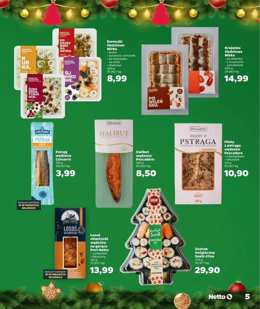 Gazetka promocyjna Netto - ważna 07.12 do 24.12.2023 - strona 13 - produkty: Borowiki, Fa, Koreczki śledziowe, Pstrąg, Sushi