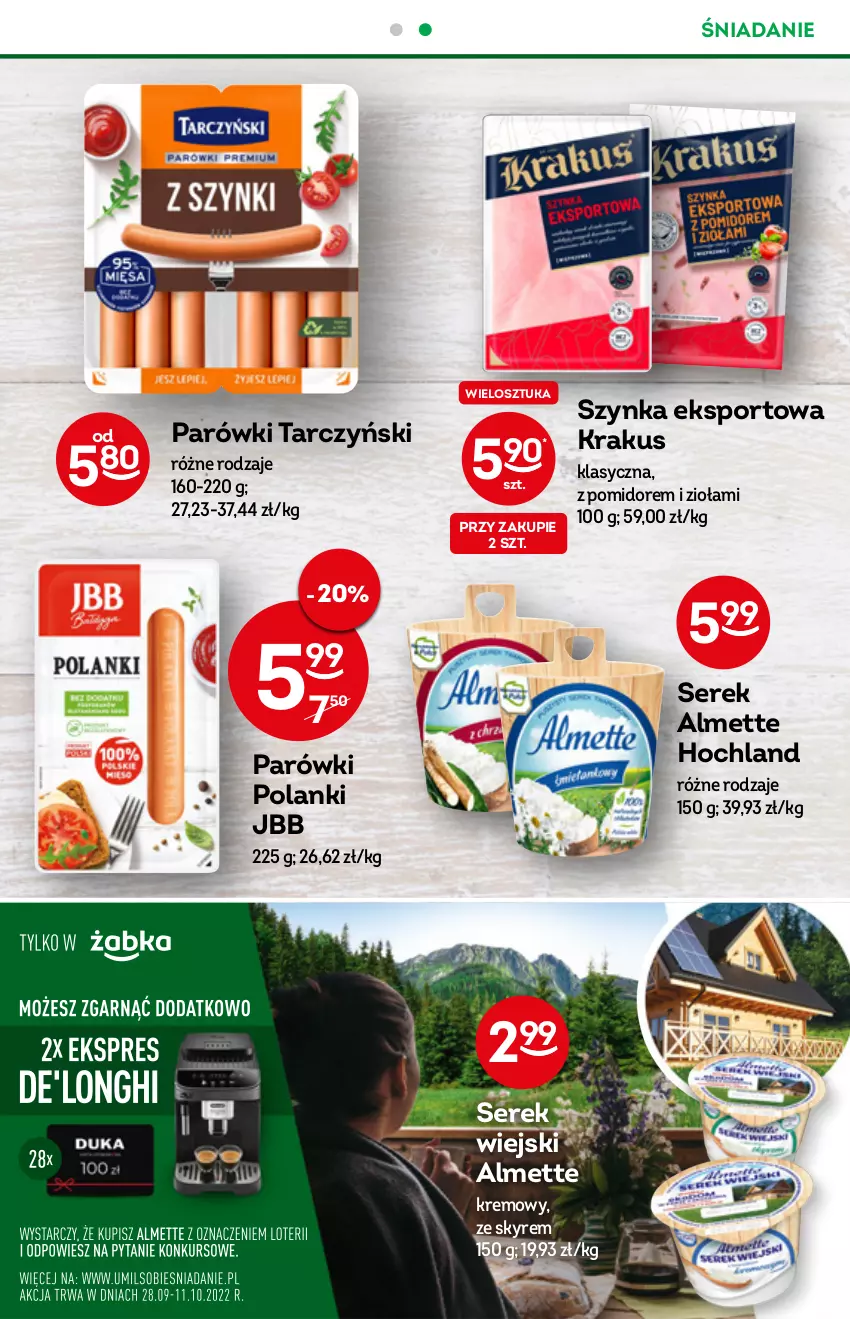 Gazetka promocyjna Żabka - ważna 28.09 do 04.10.2022 - strona 29 - produkty: Almette, Hochland, Krakus, Lanki, Parówki, Por, Ser, Serek, Serek wiejski, Sport, Szynka, Tarczyński