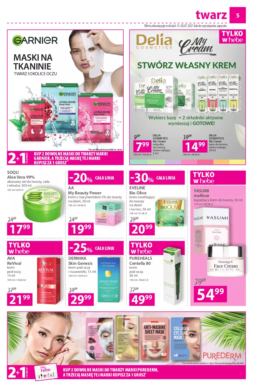 Gazetka promocyjna Hebe - ważna 15.07 do 28.07.2021 - strona 5 - produkty: Aloe vera, Dermika, Eveline, Garnier, Krem do twarzy, Krem nawilżający, Krem pod oczy, Pur, PureHeals