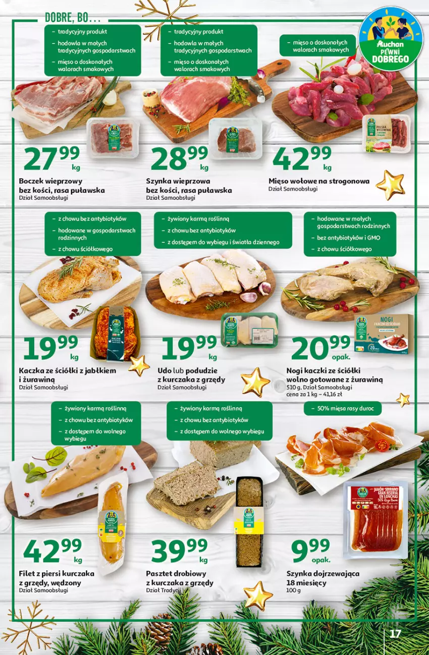 Gazetka promocyjna Auchan - Gazetka Magia Wigilijnego Stołu Auchan Hipermarket - ważna 15.12 do 24.12.2022 - strona 17 - produkty: Boczek, Boczek wieprzowy, Filet z piersi kurczaka, Kaczka, Kurczak, Mięso, Mięso wołowe, Orka, Pasztet, Szynka, Szynka wieprzowa