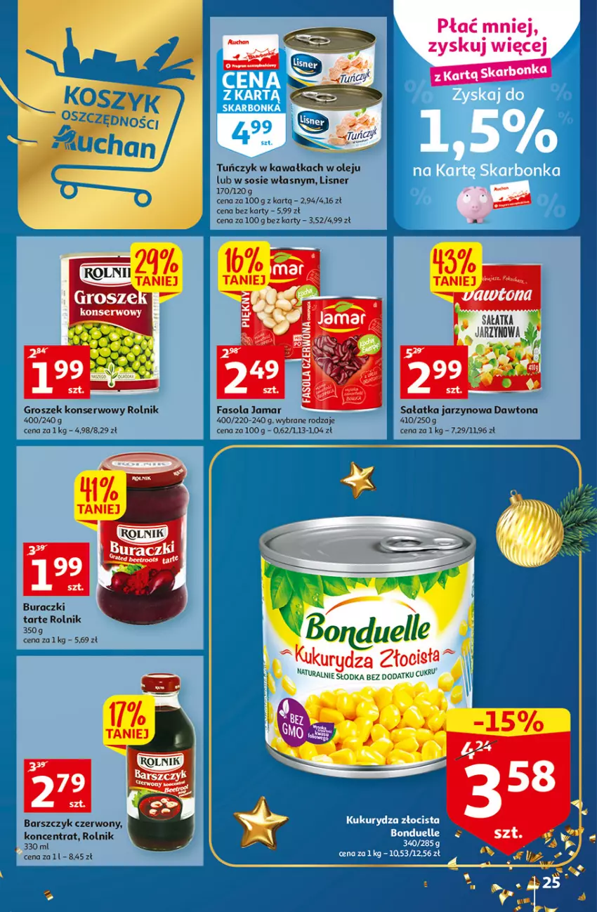 Gazetka promocyjna Auchan - Gazetka Magia Wigilijnego Stołu Auchan Hipermarket - ważna 15.12 do 24.12.2022 - strona 25 - produkty: Buraczki, Dawtona, Fa, Fasola, Groszek, Kawa, Lisner, Olej, Rolnik, Sałat, Sałatka, Ser, Sos, Tuńczyk