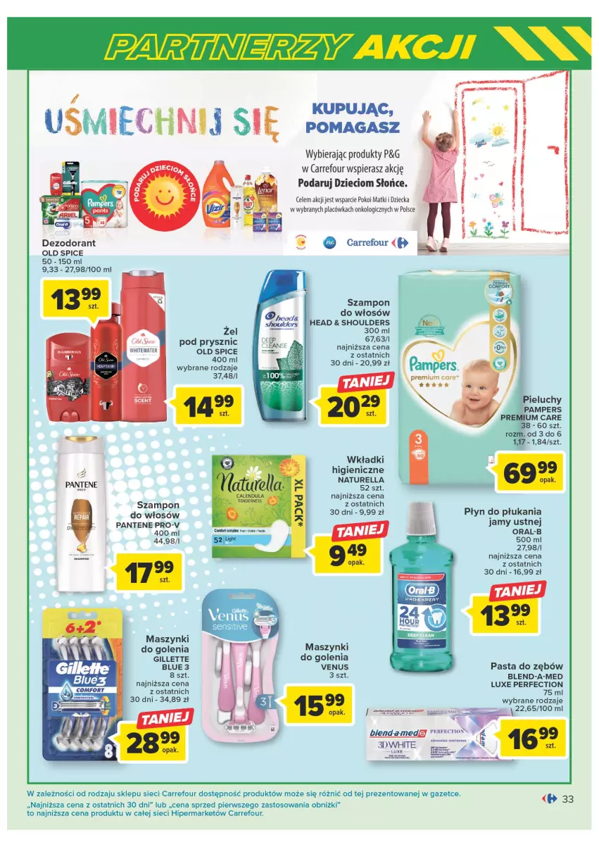 Gazetka promocyjna Carrefour - Gazetka Marki znane i lubiane - ważna 09.05 do 27.05.2023 - strona 33 - produkty: Blend-a-Med, Dezodorant, Dzieci, Gillette, Naturell, Naturella, Old Spice, Pampers, Pantene, Pasta do zębów, Płyn do płukania, Płyn do płukania jamy ustnej, Szampon, Venus, Wkładki