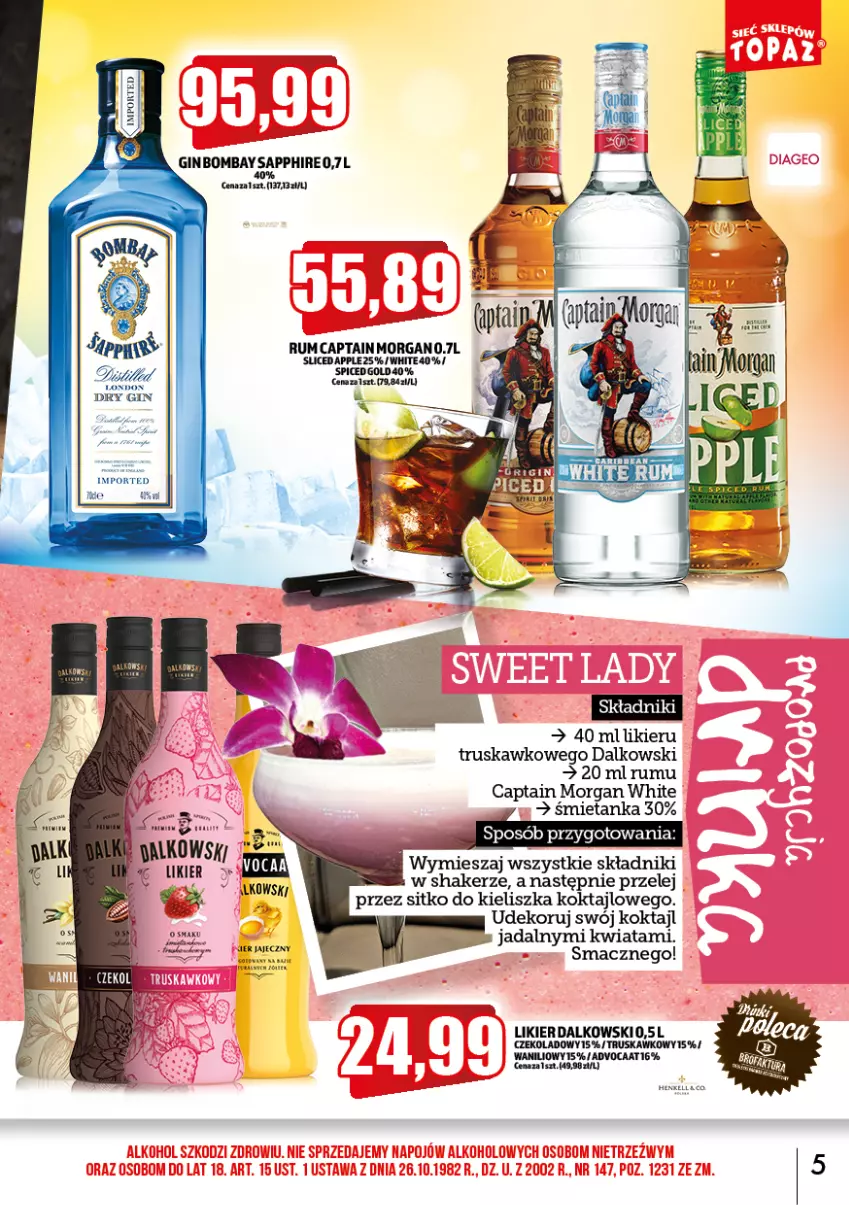 Gazetka promocyjna Topaz - Gazetka - ważna 01.03 do 31.03.2023 - strona 5 - produkty: Advocaat, Captain Morgan, Likier, Por, Rum, Sitko