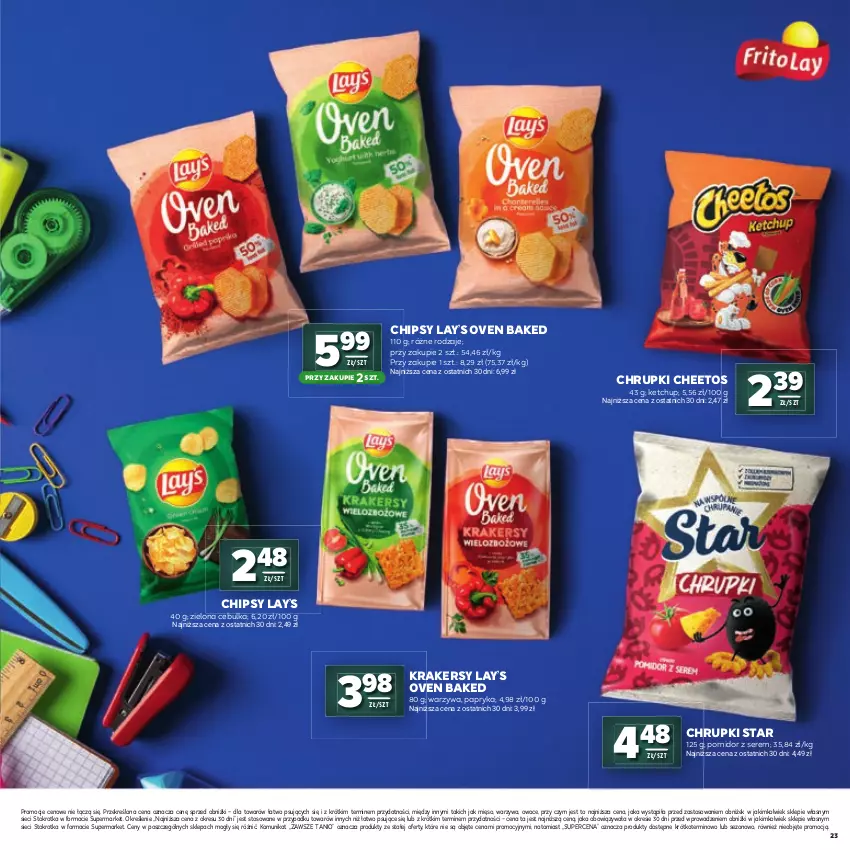 Gazetka promocyjna Stokrotka - Katalog Witaj Szkoło! - ważna 23.07 do 12.08.2026 - strona 23 - produkty: Cheetos, Chipsy, Chrupki, Ketchup, Krakersy, Lay’s, Mięso, Owoce, Papryka, Ser, Warzywa