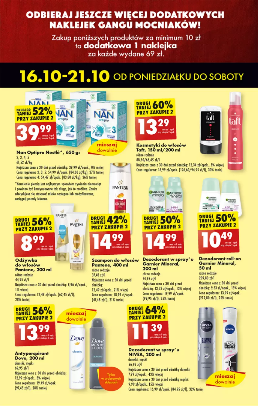 Gazetka promocyjna Biedronka - Od poniedzialku - ważna 16.10 do 21.10.2023 - strona 21 - produkty: Antyperspirant, Dezodorant, Dove, Garnier, NAN Optipro, Nivea, Pantene, Por, Ser, Szampon, Taft