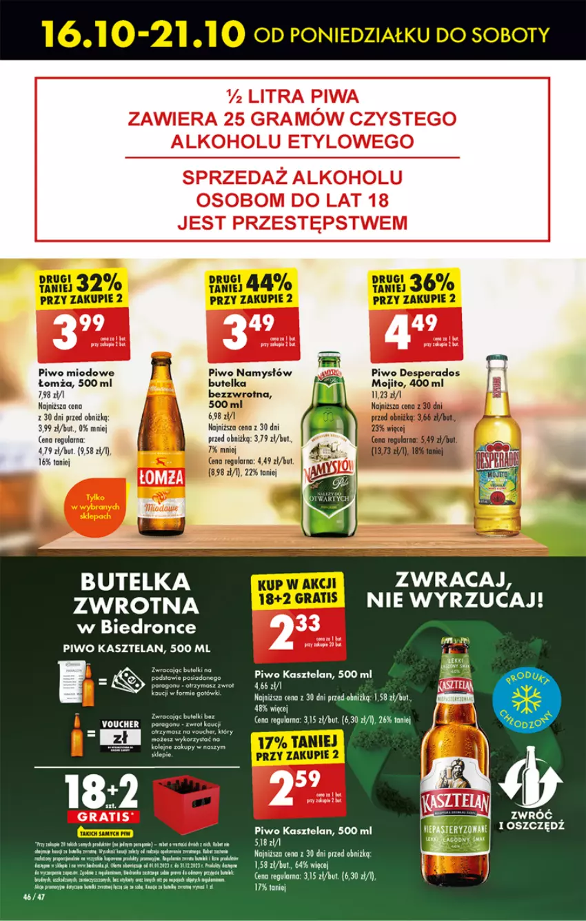 Gazetka promocyjna Biedronka - Od poniedzialku - ważna 16.10 do 21.10.2023 - strona 46 - produkty: Desperados, Dron, Fa, Gra, Kasztelan, LG, Namysłów, Olej, Oreo, Piwo