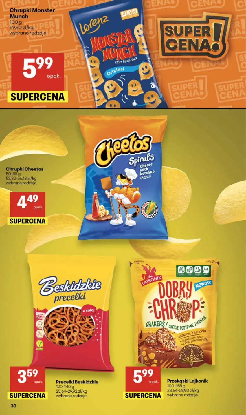 Gazetka promocyjna Delikatesy Centrum - Franczyza DC10 Czwartek - ważna 05.03 do 11.03.2026 - strona 30 - produkty: Beskidzki, Cheetos, Chrupki, Lajkonik, Monster Munch, Precelki
