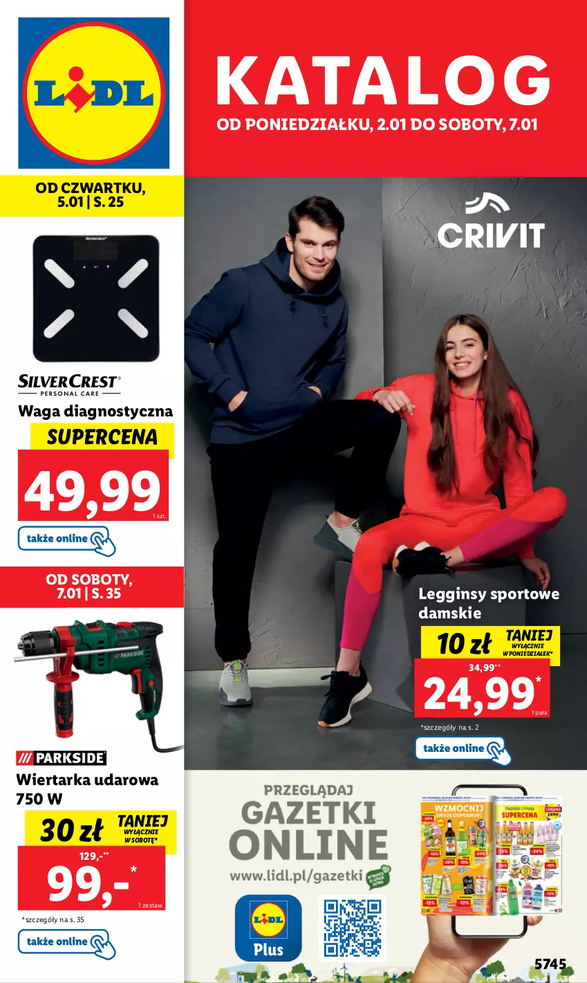 Gazetka promocyjna Lidl - GAZETKA - ważna 02.01 do 07.01.2023 - strona 1 - produkty: Gin, Legginsy, Por, Sport, Tarka, Waga, Wiertarka, Wiertarka udarowa