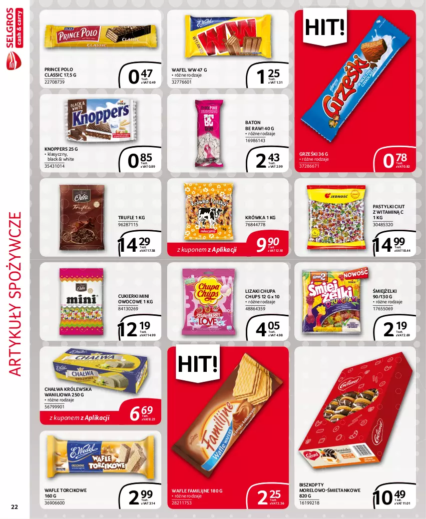 Gazetka promocyjna Selgros - Extra Oferta - ważna 01.09 do 30.09.2021 - strona 22 - produkty: Artykuły spożywcze, Baton, Biszkopty, Chałwa, Chupa Chups, Cukier, Cukierki, Fa, Grześki, Knoppers, Lack, Lizaki, Pastylki, Prince Polo, Wafle