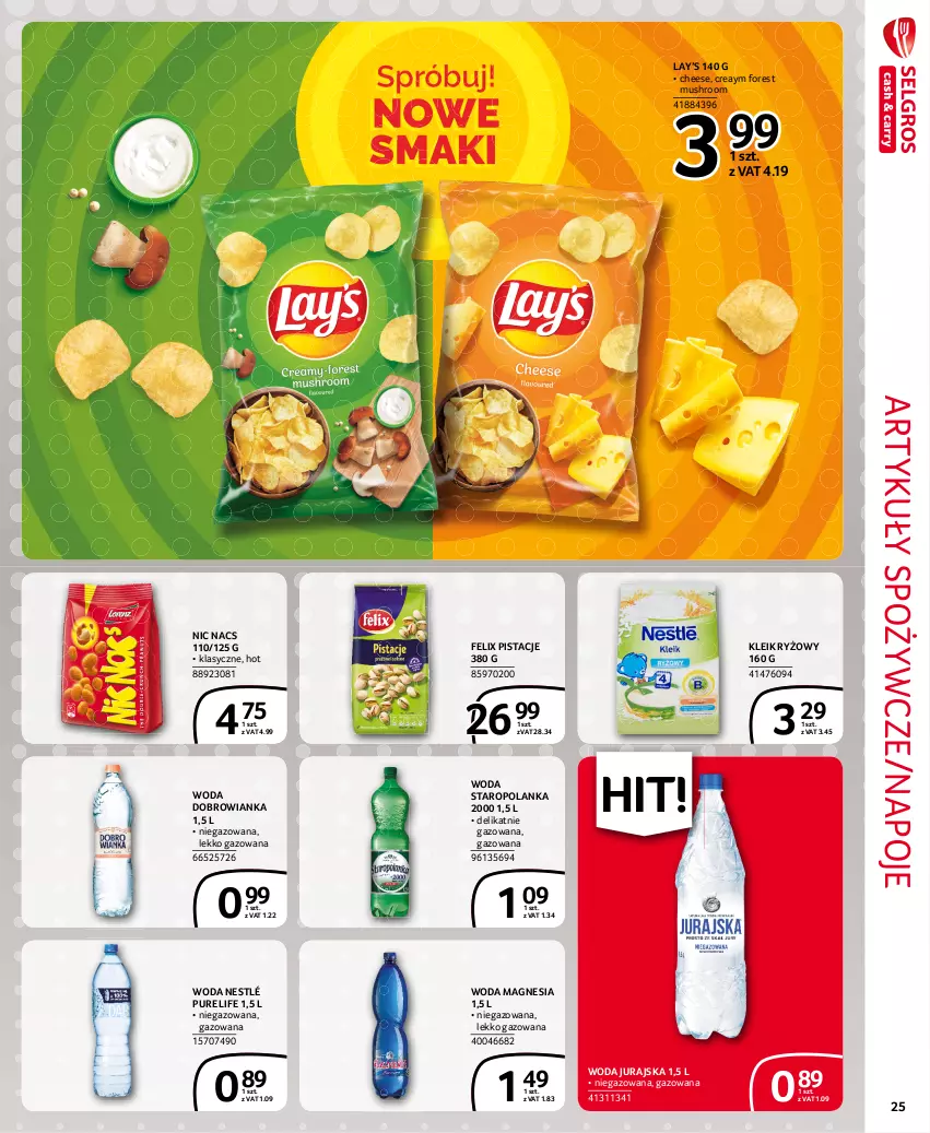 Gazetka promocyjna Selgros - Extra Oferta - ważna 01.09 do 30.09.2021 - strona 25 - produkty: Artykuły spożywcze, Dobrowianka, Felix, Lay’s, Mus, Napoje, Nestlé, Pistacje, Pur, Ryż, Staropolanka, Woda