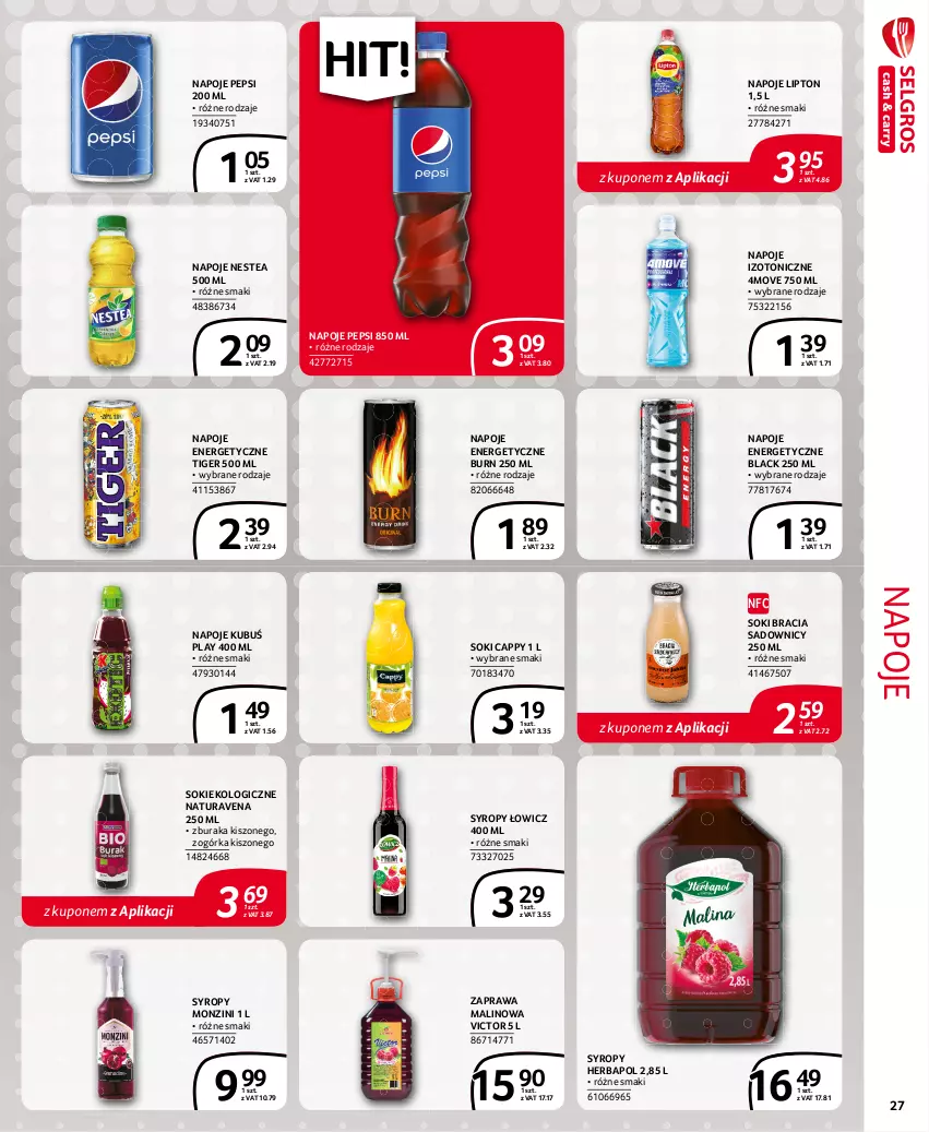 Gazetka promocyjna Selgros - Extra Oferta - ważna 01.09 do 30.09.2021 - strona 27 - produkty: Cappy, Herbapol, Kubuś, Lack, Lipton, Napoje, Nestea, Pepsi, Sok, Syrop, Syropy, Tiger