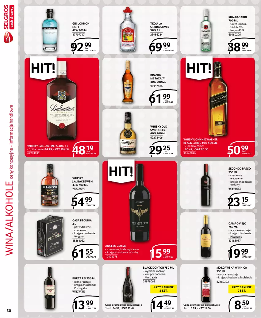 Gazetka promocyjna Selgros - Extra Oferta - ważna 01.09 do 30.09.2021 - strona 30 - produkty: Alkohole, Bacardi, Brandy, Gin, Gra, Johnnie Walker, Lack, Metaxa, Por, Rum, Tequila, Whisky