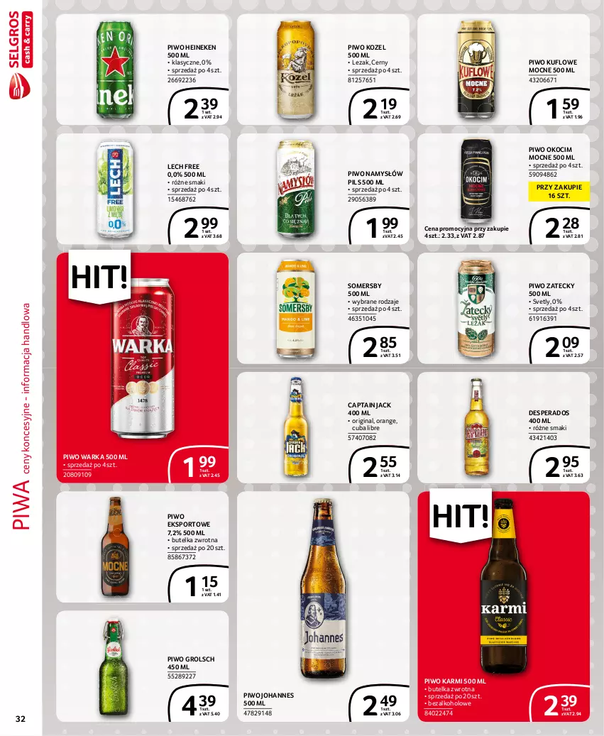 Gazetka promocyjna Selgros - Extra Oferta - ważna 01.09 do 30.09.2021 - strona 32 - produkty: Captain Jack, Desperados, Gin, Heineken, Karmi, Koc, Kozel, Namysłów, Okocim, Piwa, Piwo, Por, Somersby, Sport, Warka