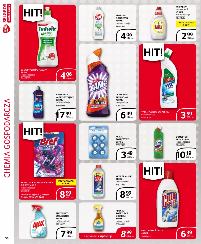 Gazetka promocyjna Selgros - Extra Oferta - ważna 01.09 do 30.09.2021 - strona 36 - produkty: Ajax, Bref, Cillit Bang, Domestos, Fa, Fairy, Finish, Gra, Kret, Ludwik, Płyn do wc, Płyn nabłyszczający, Pronto, Pur, Tytan, Zawieszka do wc