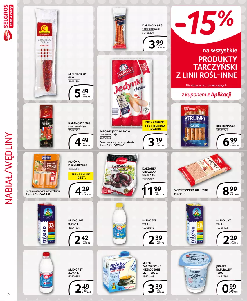 Gazetka promocyjna Selgros - Extra Oferta - ważna 01.09 do 30.09.2021 - strona 6 - produkty: Berlinki, Gry, Jogurt, Jogurt naturalny, Kabanos, Kasza, Kaszanka, Mleko, Mleko zagęszczone, Parówki, Parówki z szynki, Pasztet, Piec, Tarczyński