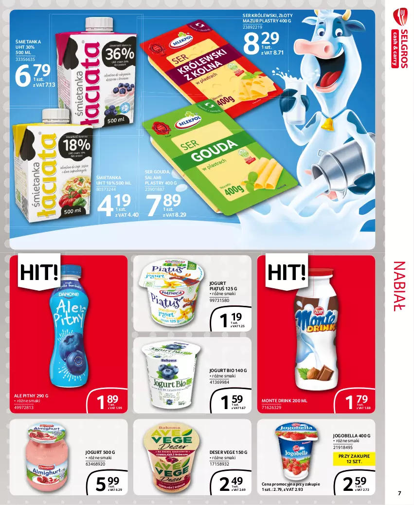 Gazetka promocyjna Selgros - Extra Oferta - ważna 01.09 do 30.09.2021 - strona 7 - produkty: Bell, Bella, Deser, Gouda, Jogobella, Jogurt, Jogurt bio, Królewski, Monte, Salami, Ser, Złoty Mazur