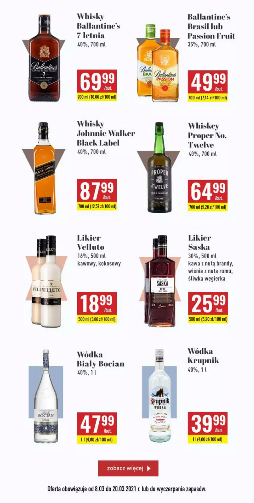 Gazetka promocyjna Biedronka - Czas na Toast - ważna 08.03 do 20.03.2021 - strona 4 - produkty: Ballantine's, Biały Bocian, Brandy, Johnnie Walker, Kawa, Kokos, Krupnik, Lack, Likier, Rum, Saska, Whiskey, Whisky, Wódka