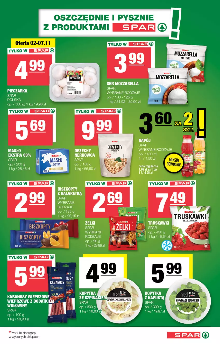 Gazetka promocyjna Spar - Spar - ważna 29.10 do 08.11.2023 - strona 5 - produkty: Biszkopty, Fa, Gala, Kabanos, Kopytka, Masło, Mozzarella, Szal, Szpinak, Truskawki