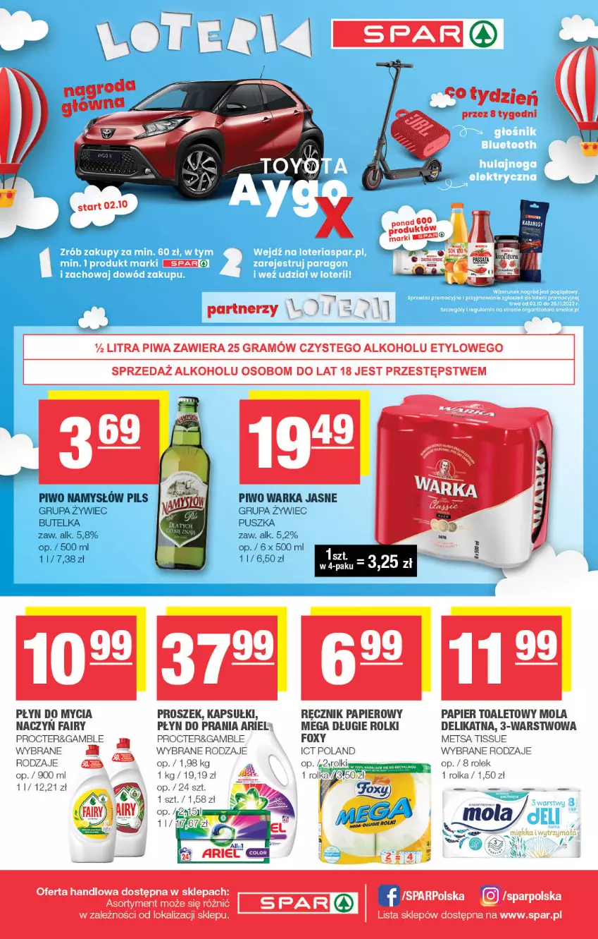 Gazetka promocyjna Spar - Spar - ważna 29.10 do 08.11.2023 - strona 8 - produkty: Ariel, Fa, Fairy, Foxy, Gra, Mola, Namysłów, Papier, Papier toaletowy, Piwa, Piwo, Płyn do mycia, Płyn do prania, Ręcznik, Rolki, Tera, Warka