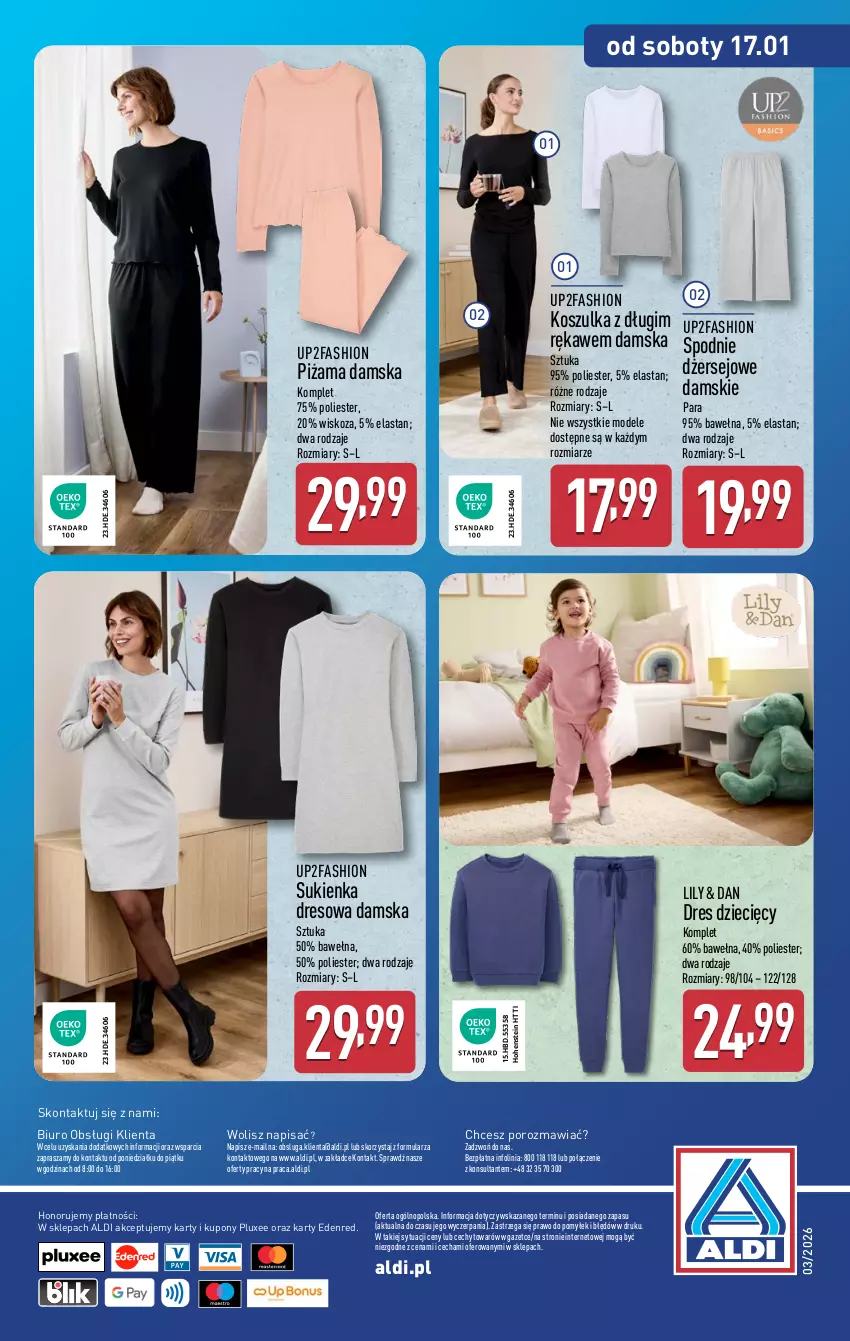Gazetka promocyjna Aldi - Artykuły przemysłowe i tekstylia - ważna 14.01 do 17.01.2026 - strona 12 - produkty: Biuro, Dres, Dzieci, Fa, Kosz, Koszulka, O nas, Piżama, Por, Spodnie, Sukienka, Wełna