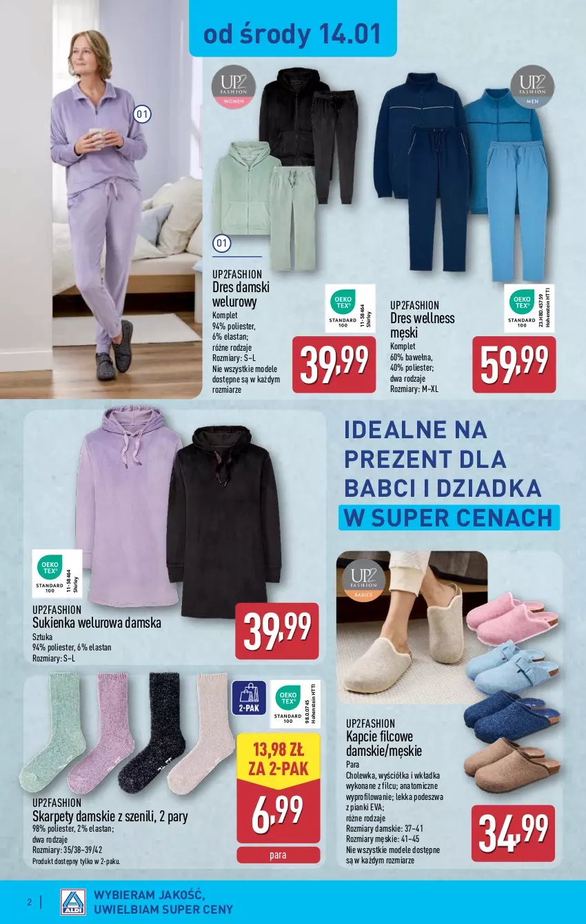 Gazetka promocyjna Aldi - Artykuły przemysłowe i tekstylia - ważna 14.01 do 17.01.2026 - strona 2 - produkty: Atomic, Dres, Fa, Kapcie, Karp, Sukienka, Wełna
