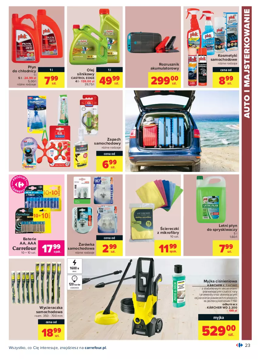 Gazetka promocyjna Carrefour - Gazetka Carrefour - ważna 19.04 do 30.04.2021 - strona 23 - produkty: Akumulator, Castrol, Kärcher, Myjka ciśnieniowa, Odkurzacz, Olej, Olej silnikowy, Płyn do chłodnic, Płyn do spryskiwaczy, Wycieraczka