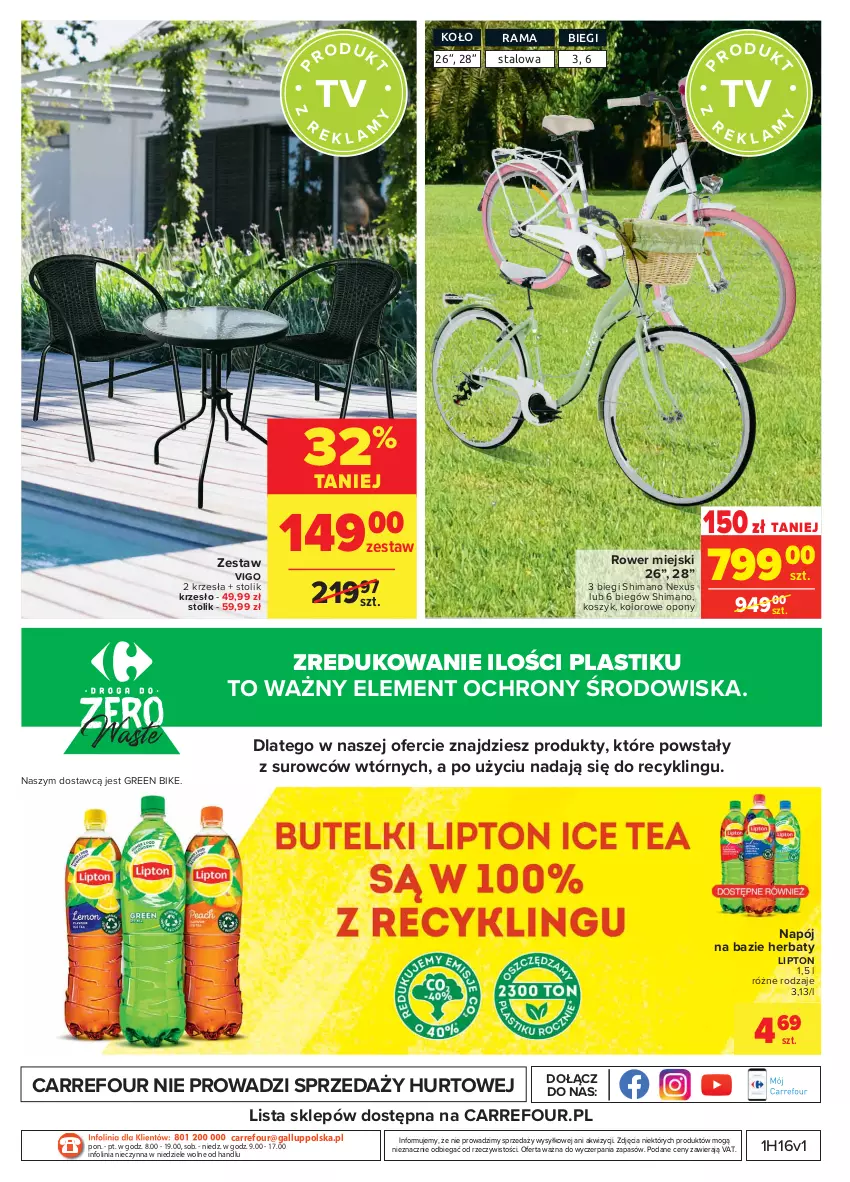 Gazetka promocyjna Carrefour - Gazetka Carrefour - ważna 19.04 do 30.04.2021 - strona 36 - produkty: Kosz, Krzesło, Lipton, Napój, O nas, Opony, Rama, Rower, Stolik