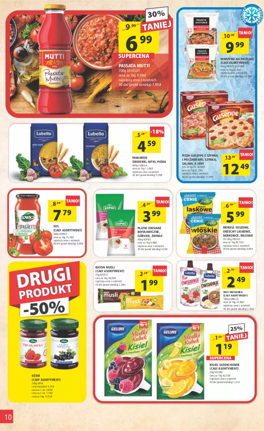 Gazetka promocyjna Arhelan - Gazetka - ważna 24.02 do 05.03.2023 - strona 10 - produkty: Baton, Bell, Bella, Dr. Oetker, Dżem, Fresco, Kisiel, Kubek, Kupiec, Lubella, Makaron, Mus, Owsianka, Piec, Pieczarka, Pizza, Płatki owsiane, Salami, Ser, Sos, Warzywa