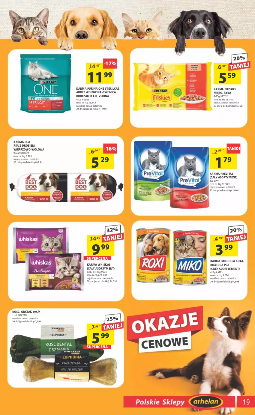 Gazetka promocyjna Arhelan - Gazetka - ważna 24.02 do 05.03.2023 - strona 19 - produkty: Friskies, Gry, Kurczak, Mars, Mięso, Pur, Purina, Ryba, Sok, Sokołów, Whiskas, Wołowina