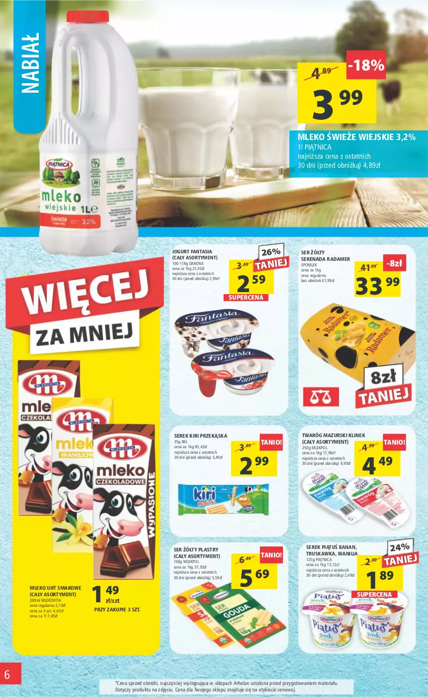 Gazetka promocyjna Arhelan - Gazetka - ważna 24.02 do 05.03.2023 - strona 6 - produkty: Danone, Fa, Fanta, Jogurt, Mleko, Mlekovita, Piątnica, Radamer, Ser, Serek, Twaróg, Vita C