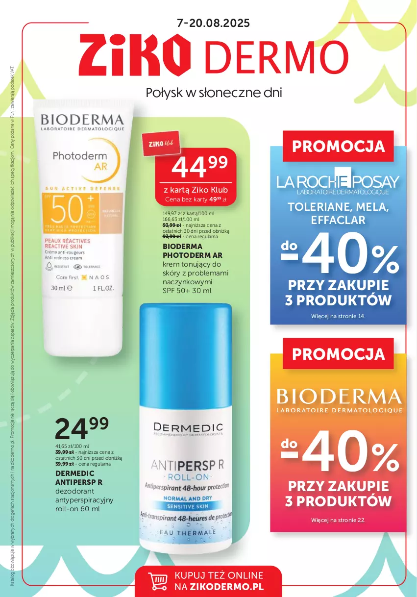 Gazetka promocyjna Ziko - Gazetka Ziko Dermo - ważna 07.08 do 20.08.2025 - strona 1 - produkty: Bioderma, Dermedic, Dezodorant, Fa
