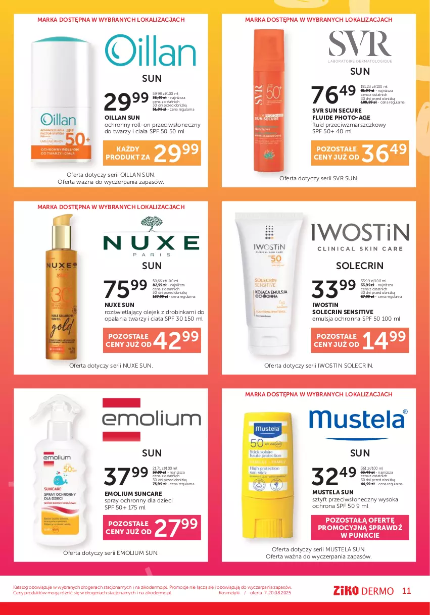 Gazetka promocyjna Ziko - Gazetka Ziko Dermo - ważna 07.08 do 20.08.2025 - strona 11 - produkty: Dzieci, Emolium, Emulsja, Inka, Iwostin, Mars, Mus, Mustela, Nuxe, Oillan, Olej, Ser, Sok, SVR