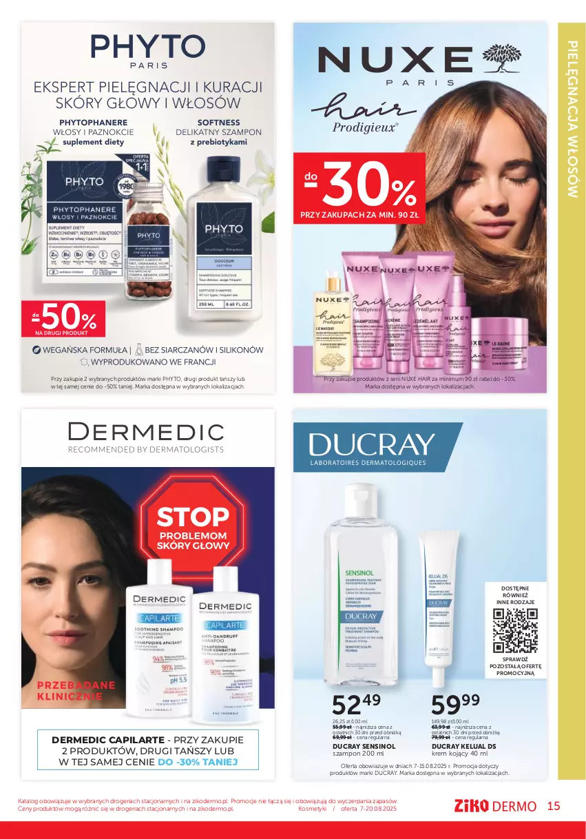 Gazetka promocyjna Ziko - Gazetka Ziko Dermo - ważna 07.08 do 20.08.2025 - strona 15 - produkty: Capilarte, Dermedic, Ducray, Nuxe, Phyto, Pielęgnacja włosów, Ser, Szampon, Top