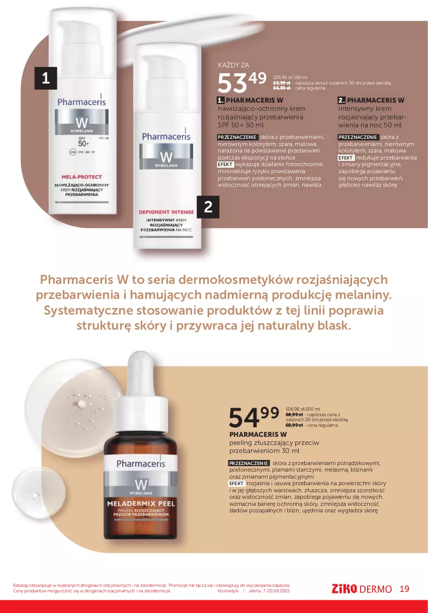 Gazetka promocyjna Ziko - Gazetka Ziko Dermo - ważna 07.08 do 20.08.2025 - strona 19 - produkty: Acer, Krem rozjaśniający, Ochronny krem, Peeling, Pharmaceris, Ser