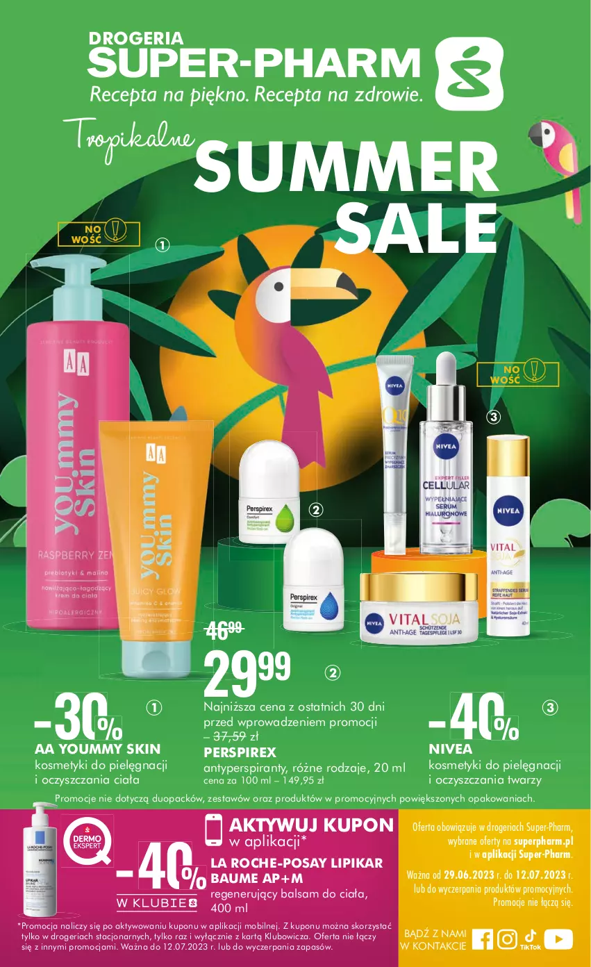 Gazetka promocyjna Super Pharm - Gazetka - ważna 29.06 do 12.07.2023 - strona 1 - produkty: Antyperspirant, Balsam do ciała, Kosmetyki do pielęgnacji, La Roche-Posay, Lipikar, Mobil, Nivea