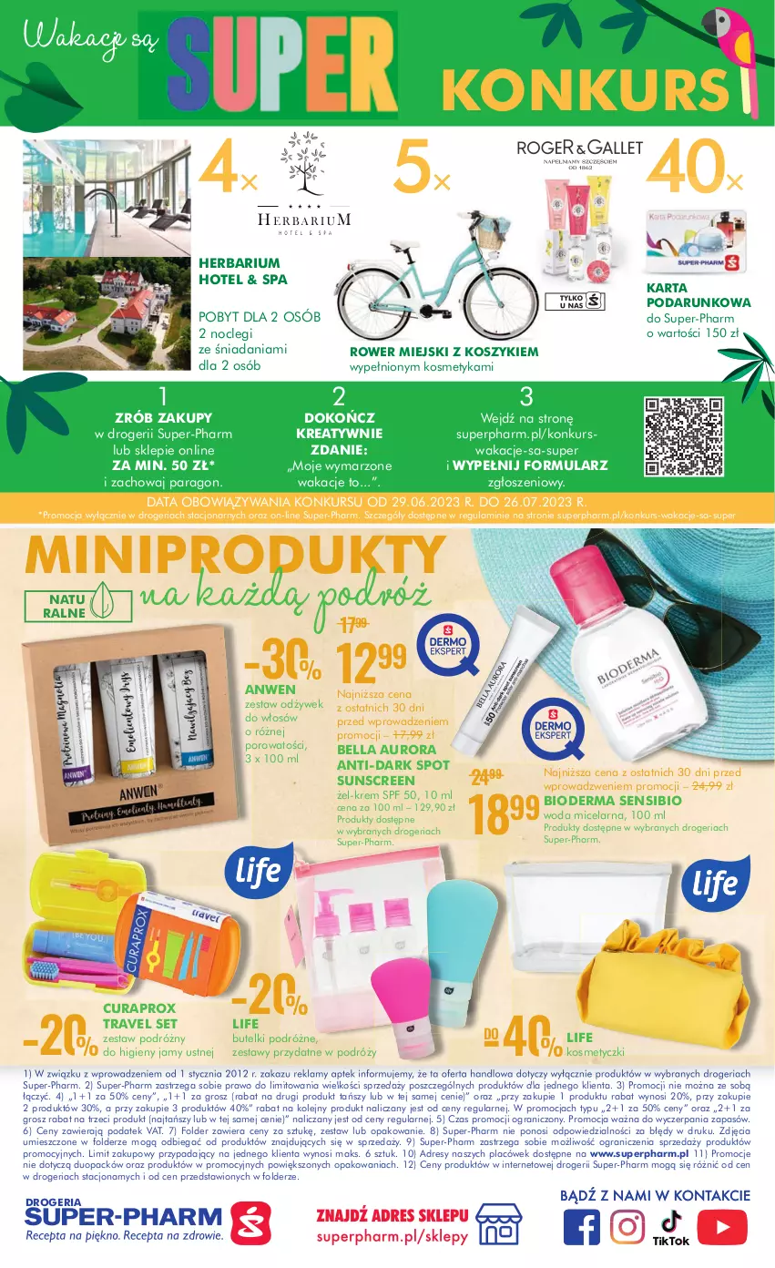 Gazetka promocyjna Super Pharm - Gazetka - ważna 29.06 do 12.07.2023 - strona 20 - produkty: Bell, Bella, Bioderma, Curaprox, Dres, Gra, Kosz, Olej, Por, Rower, Woda, Woda micelarna