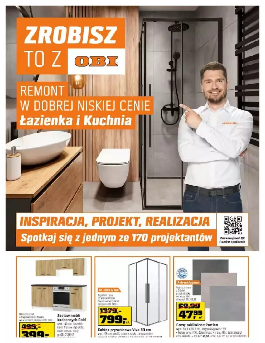 Gazetka promocyjna Obi - ważna 04.10 do 24.10.2023 - strona 1 - produkty: Gres, Gry, Kabina prysznicowa, Por, Zestaw mebli kuchennych