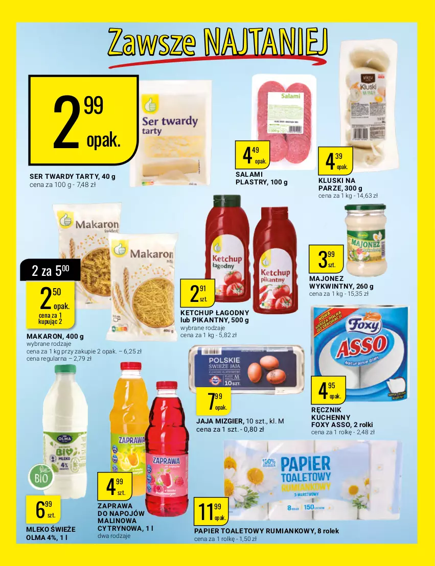 Gazetka promocyjna Bi1 - MegaPaki - ważna 18.01 do 31.01.2023 - strona 7 - produkty: Foxy, Jaja, Ketchup, Kluski na parze, Majonez, Makaron, Mleko, Olma, Papier, Papier toaletowy, Ręcznik, Ręcznik kuchenny, Rolki, Rum, Salami, Ser