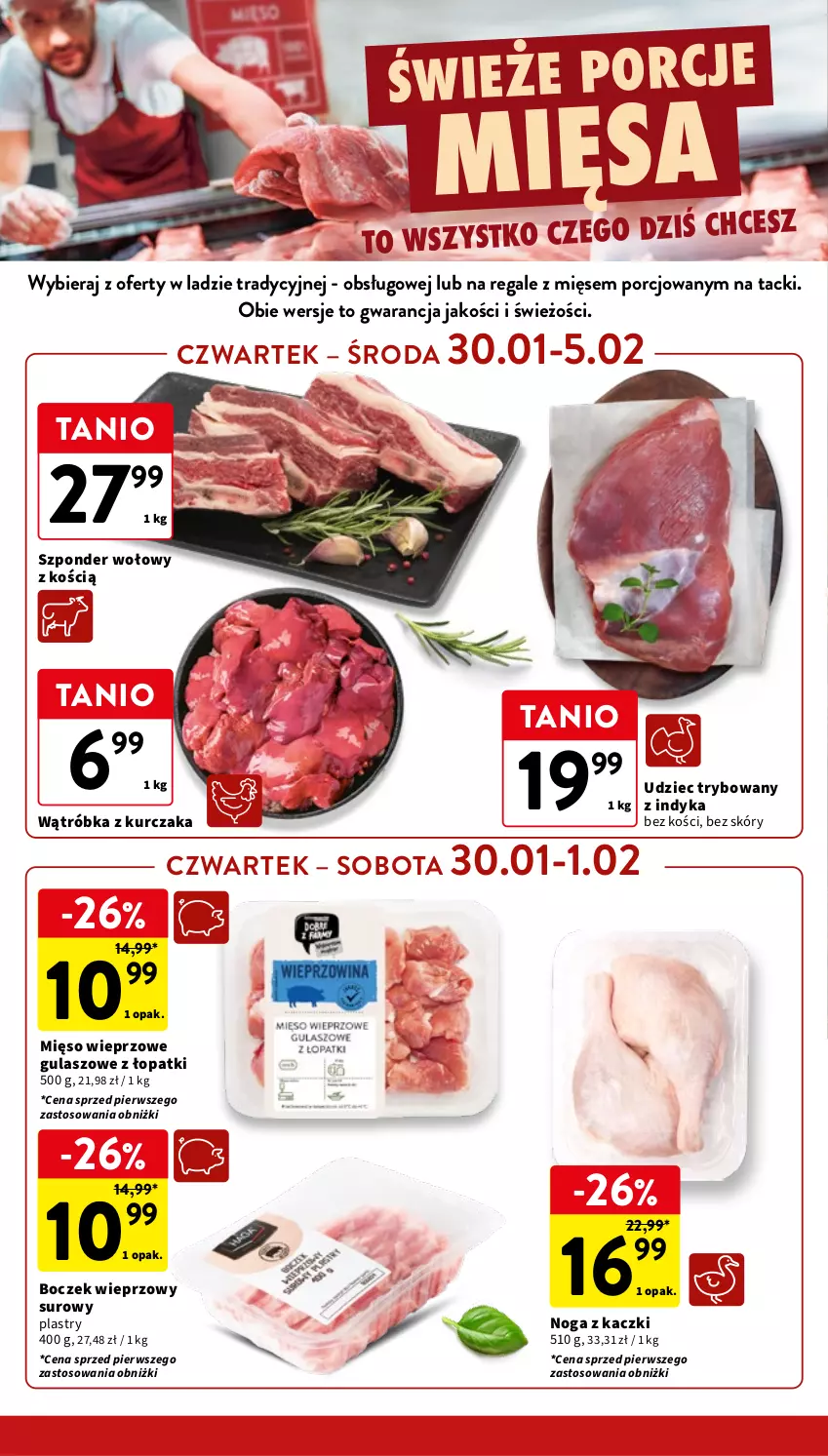 Gazetka promocyjna Intermarche - Gazetka Intermarche - ważna 30.01 do 05.02.2025 - strona 12 - produkty: Boczek, Boczek wieprzowy, Kurczak, Mięso, Mięso wieprzowe, Noga z kaczki, Por, Szponder wołowy