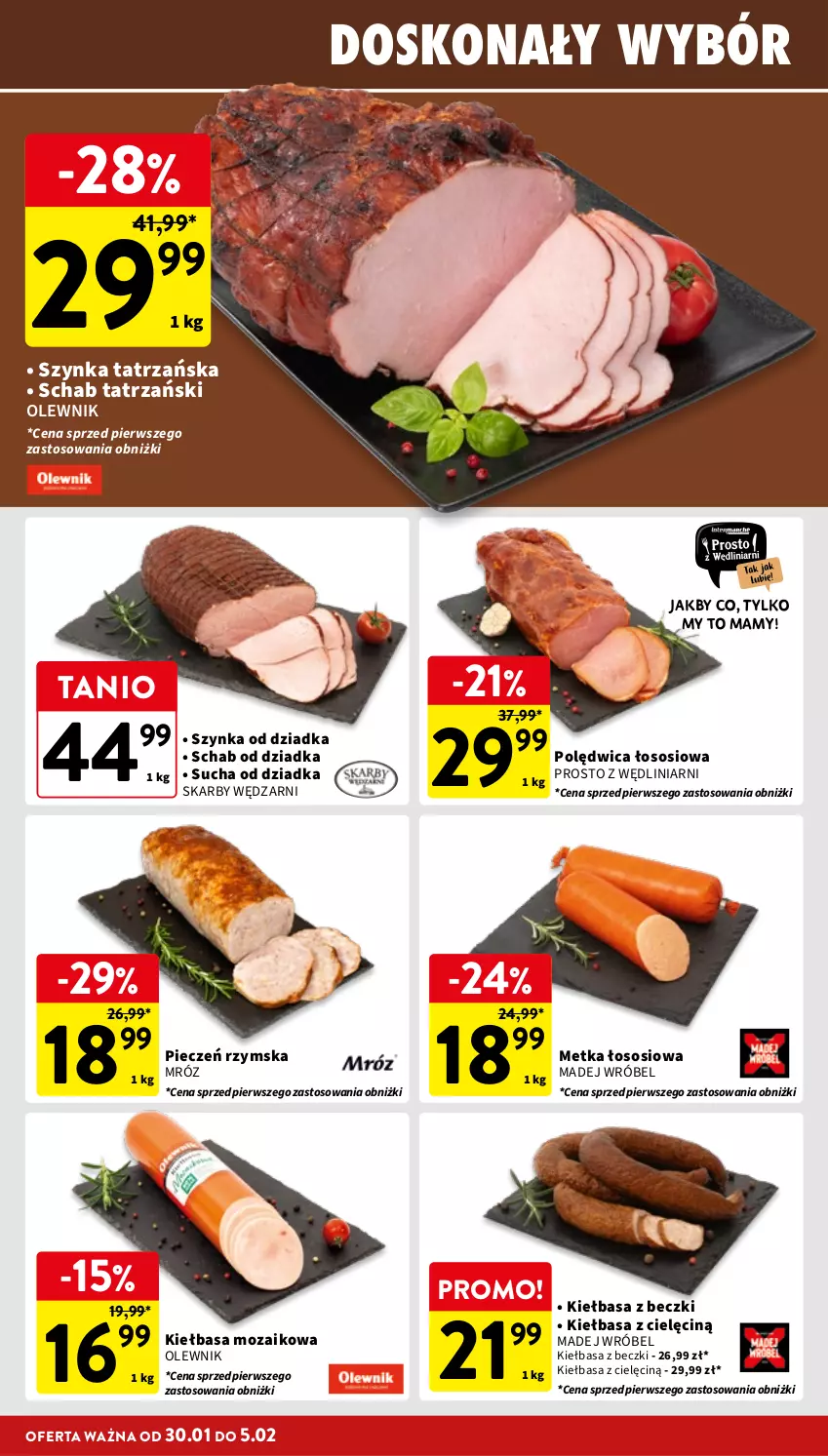 Gazetka promocyjna Intermarche - Gazetka Intermarche - ważna 30.01 do 05.02.2025 - strona 14 - produkty: Kiełbasa, Madej Wróbel, Olewnik, Piec, Pieczeń rzymska, Polędwica, Sos, Szynka