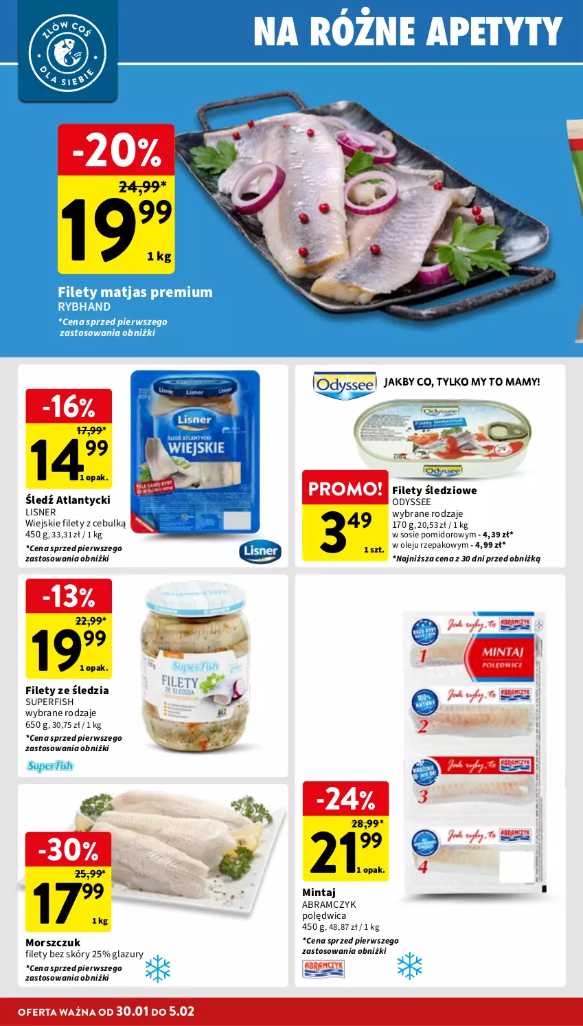 Gazetka promocyjna Intermarche - Gazetka Intermarche - ważna 30.01 do 05.02.2025 - strona 16 - produkty: Lazur, Lisner, Matjas, Mintaj, Olej, Polędwica, Sos