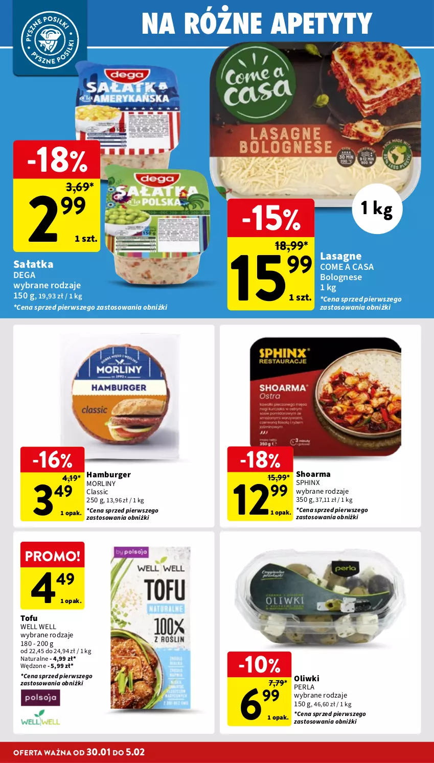 Gazetka promocyjna Intermarche - Gazetka Intermarche - ważna 30.01 do 05.02.2025 - strona 18 - produkty: Burger, Dega, Hamburger, Lasagne, Morliny, Oliwki, Sałat, Sałatka, Shoarma, Tofu